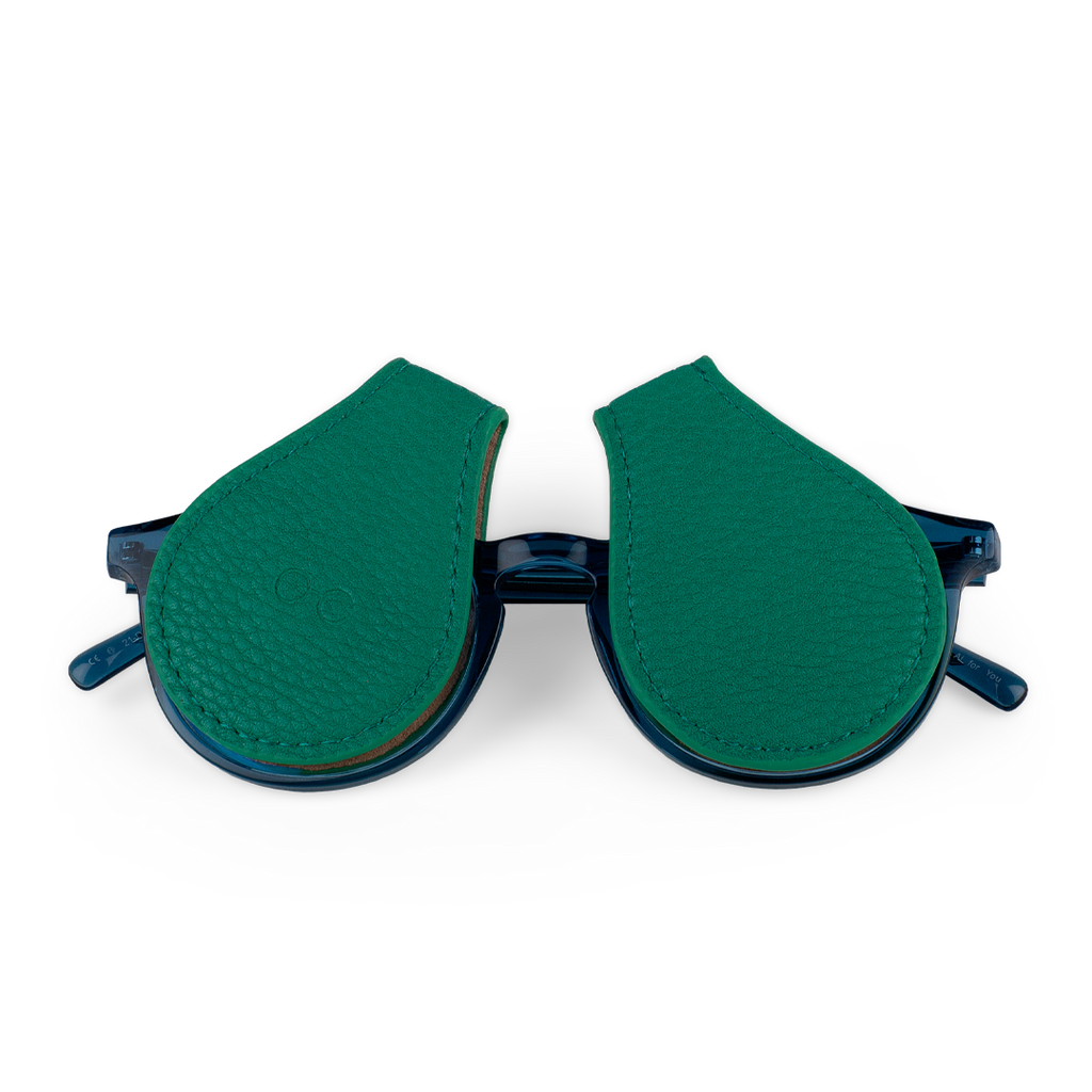 Two green magnetic lens protectors for sunglasses or glasses