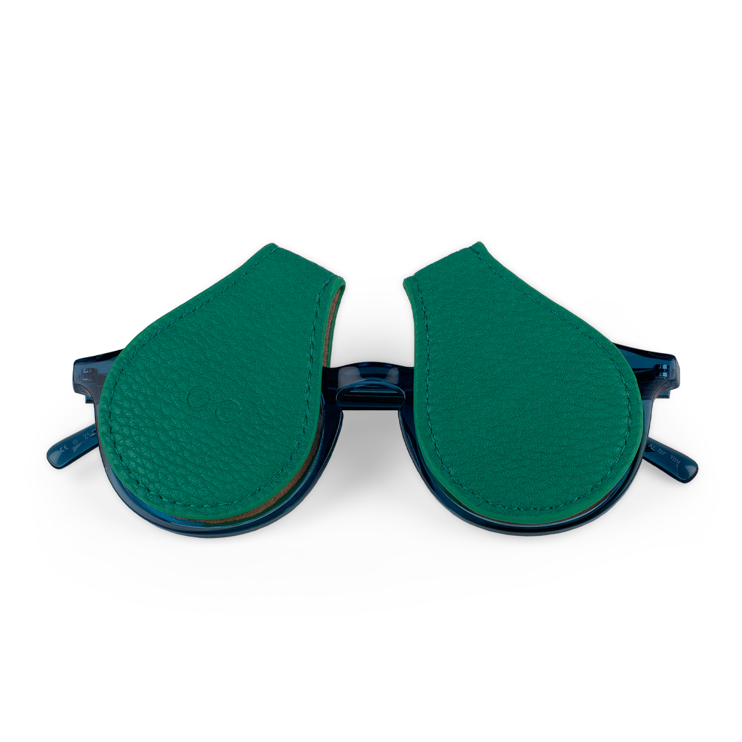 Two green magnetic lens protectors for sunglasses or glasses